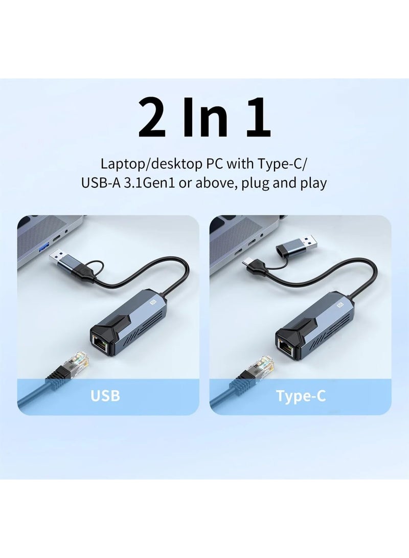 Ethernet Adapter 5000Mbps 5G USB 3.0 Type C to RJ45 Network Card Wired Ethernet Gigabit Adapter Card LAN Hub Compatible with MacBook iPad - Image 2